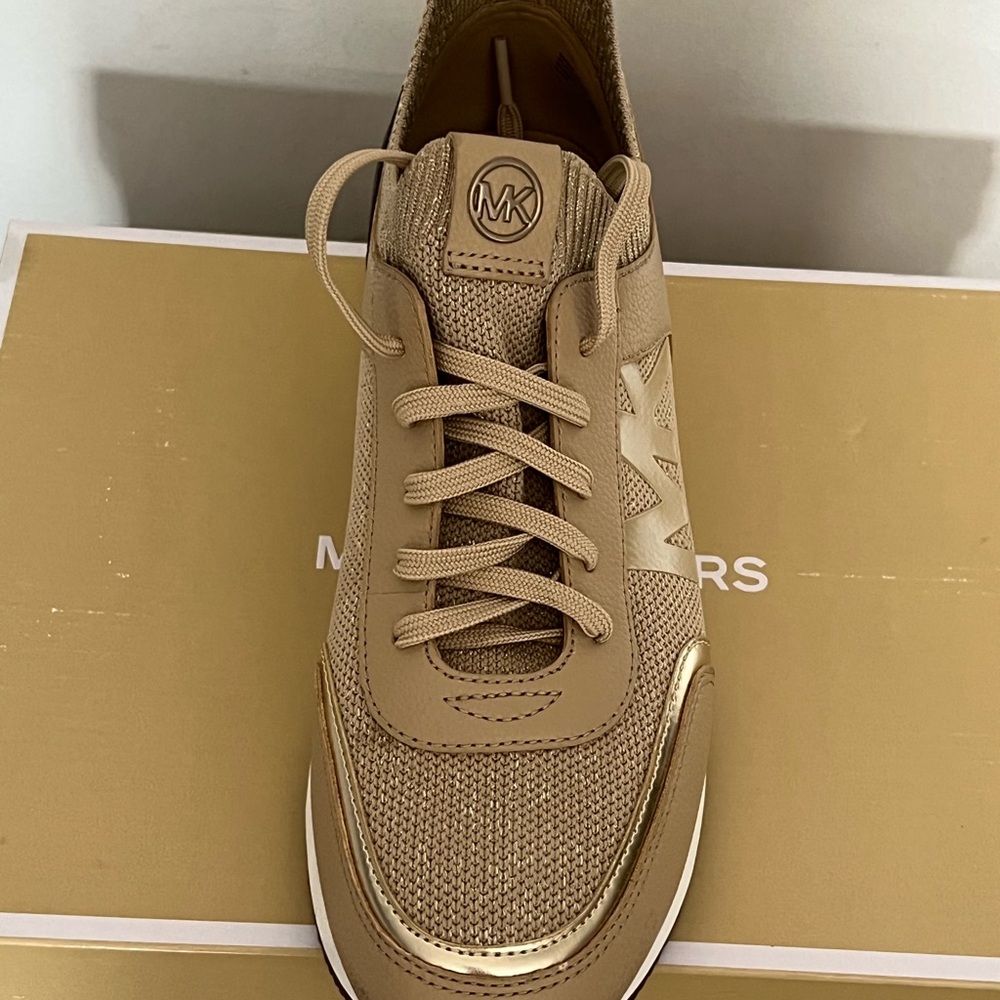 Michael Kors Tan and Gold Sneakers